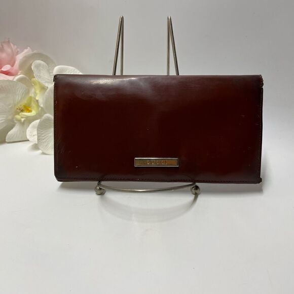 Authentic GUCCI Patent Leather Bifold Long Wallet Brown - Picture 1 of 15